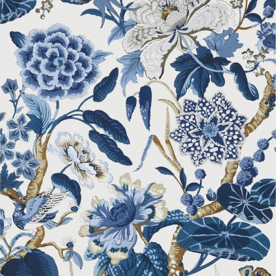 Thibaut Hill Garden Wallpaper in Blue and White